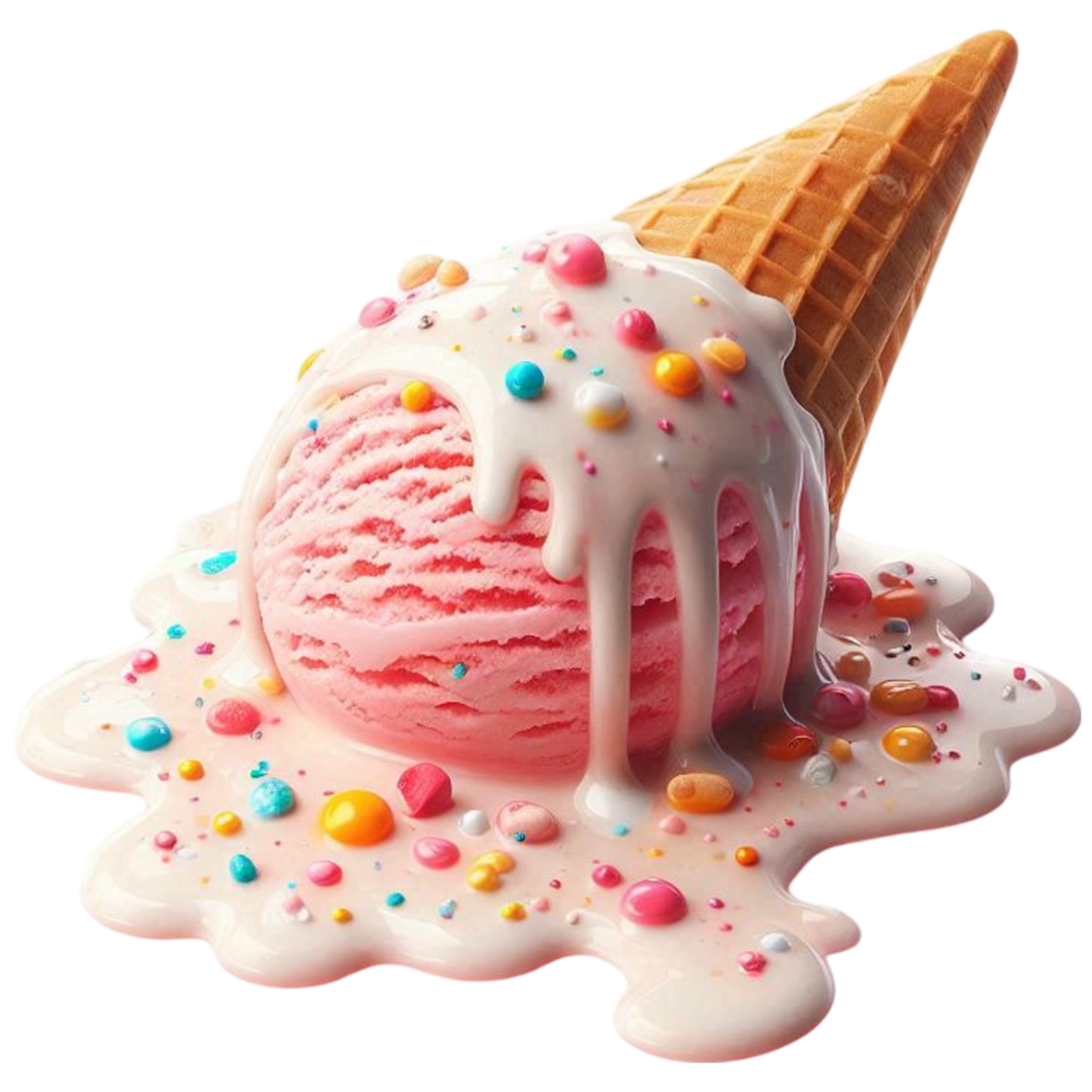 Dropped Strawberry Ice Cream Cone with Sprinkles